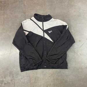 Vintage Reebok Black White Track Jacket Windbreaker 90s XL Built in hood